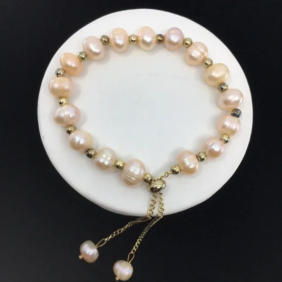 18k Gold Plated Freshwater Pearl Bracelet Anklet NEW in Original Box Adjustable - Picture 4 of 8